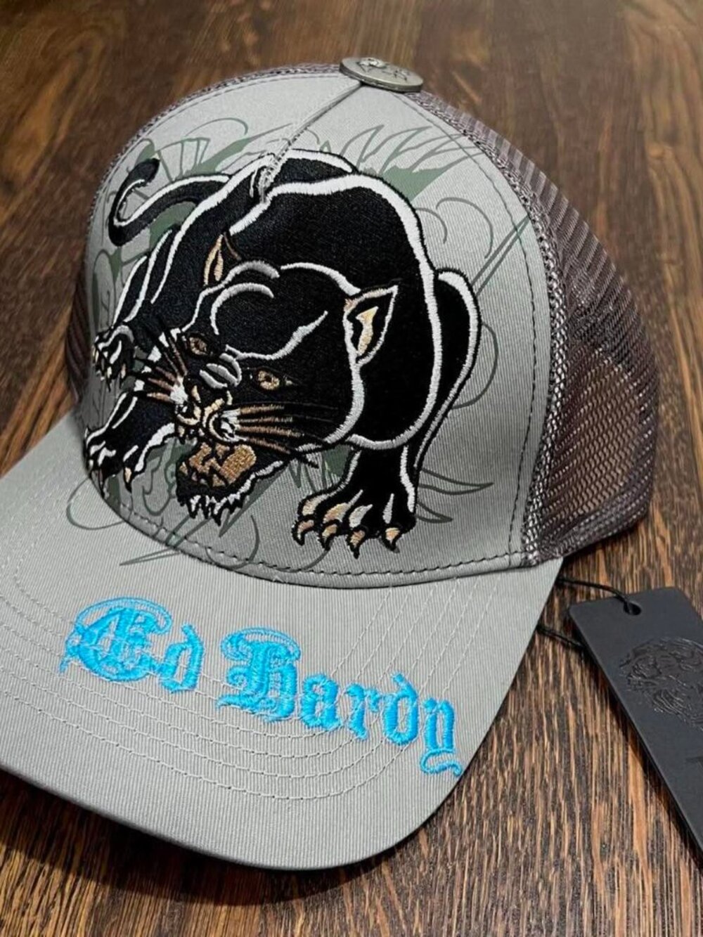 ed hardy gray blue black panther multi-colored hat